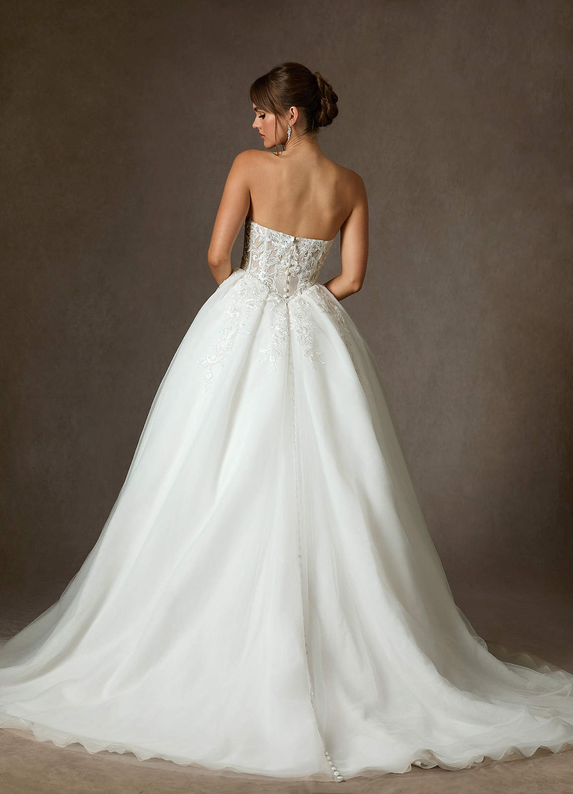 Azazie Ainsley Wedding Dresses Diamond White Champagne Ball-Gown Strapless Lace Dress image4