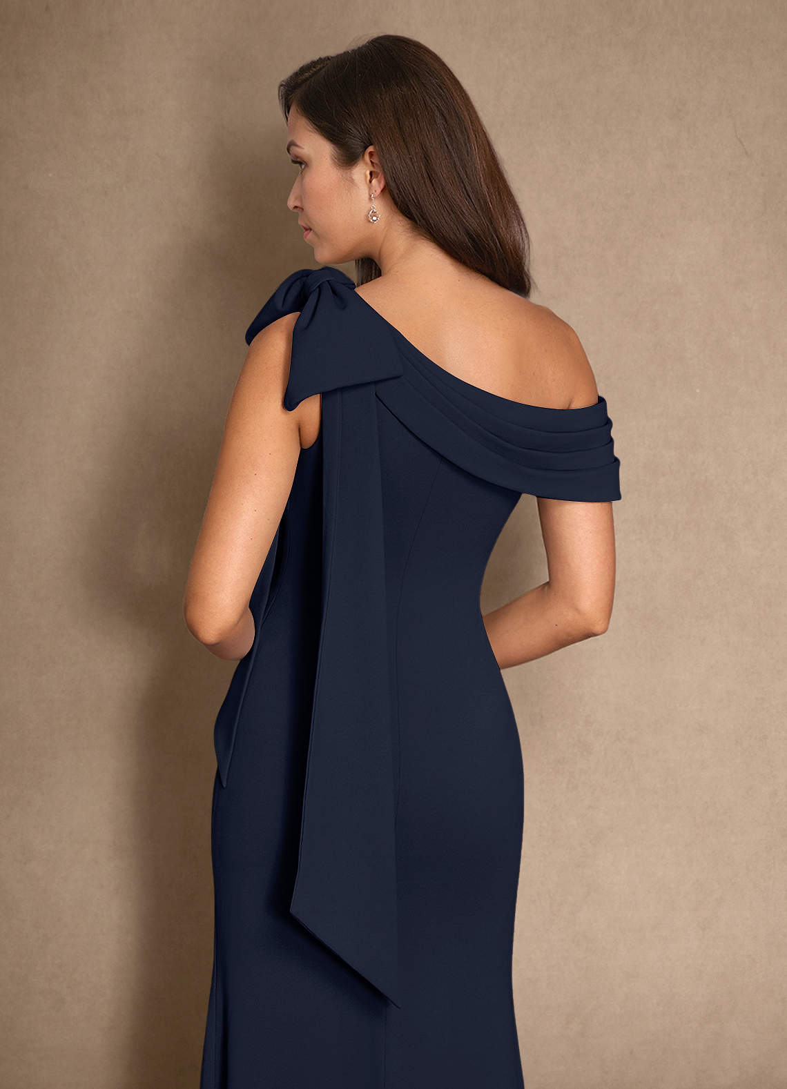 Azazie Myers Mother of the Bride Dresses Dark Navy Mermaid Pleated Stretch Crepe Dress image6