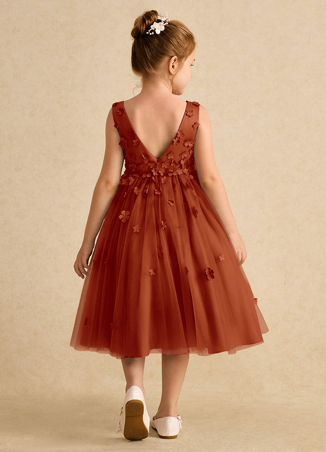 Azazie Lana Flower Girl Dresses Paprika A-Line Sleeveless Matte Satin Dress image1
