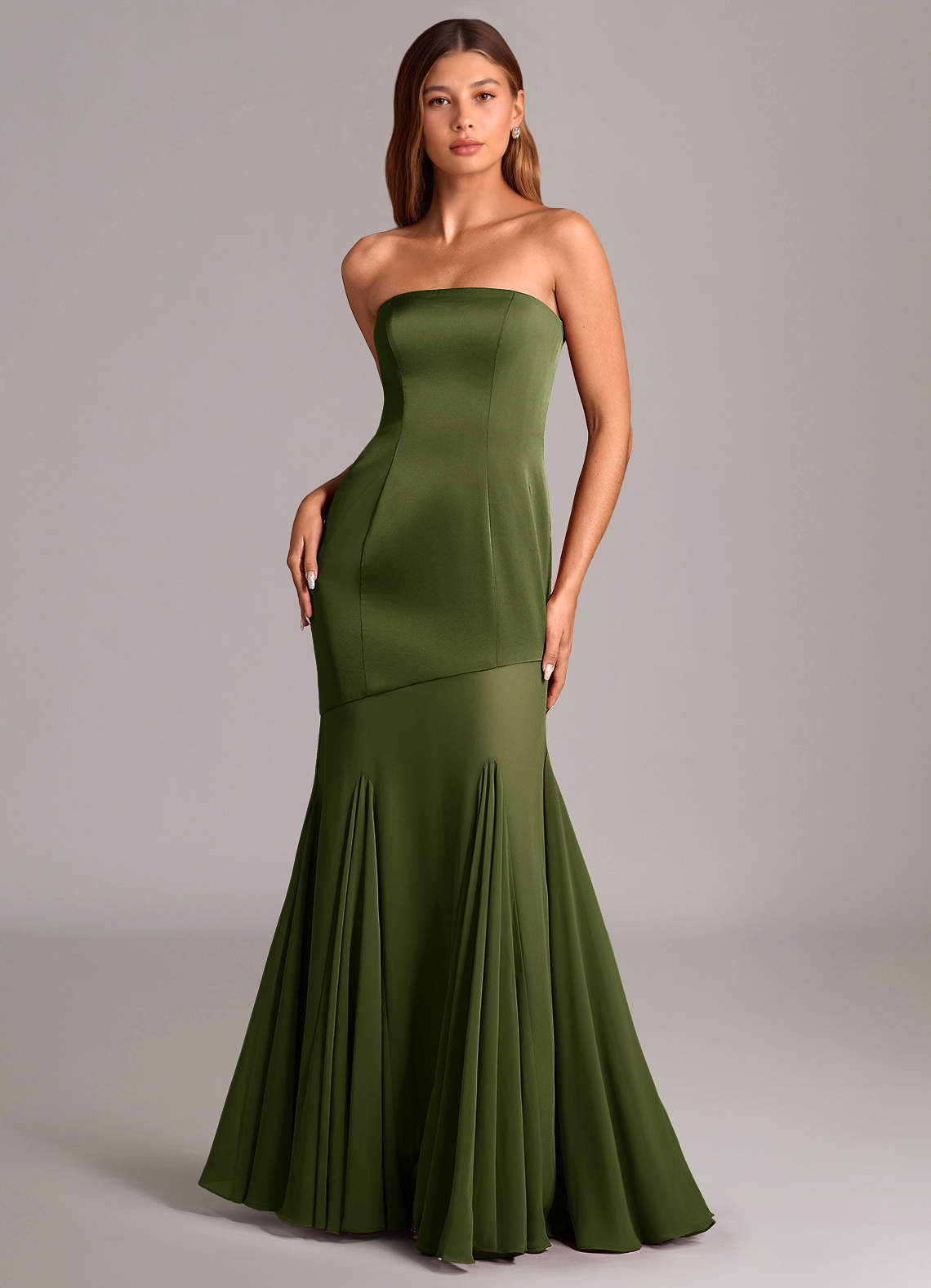 Azazie Uma Bridesmaid Dresses Olive Mermaid Strapless Chiffon Convertible Dress image1