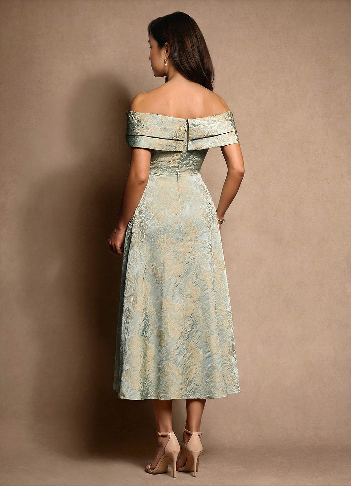 Azazie Brighton Final Sale Vintage Blue A-Line Pleated Jacquard Dress image3