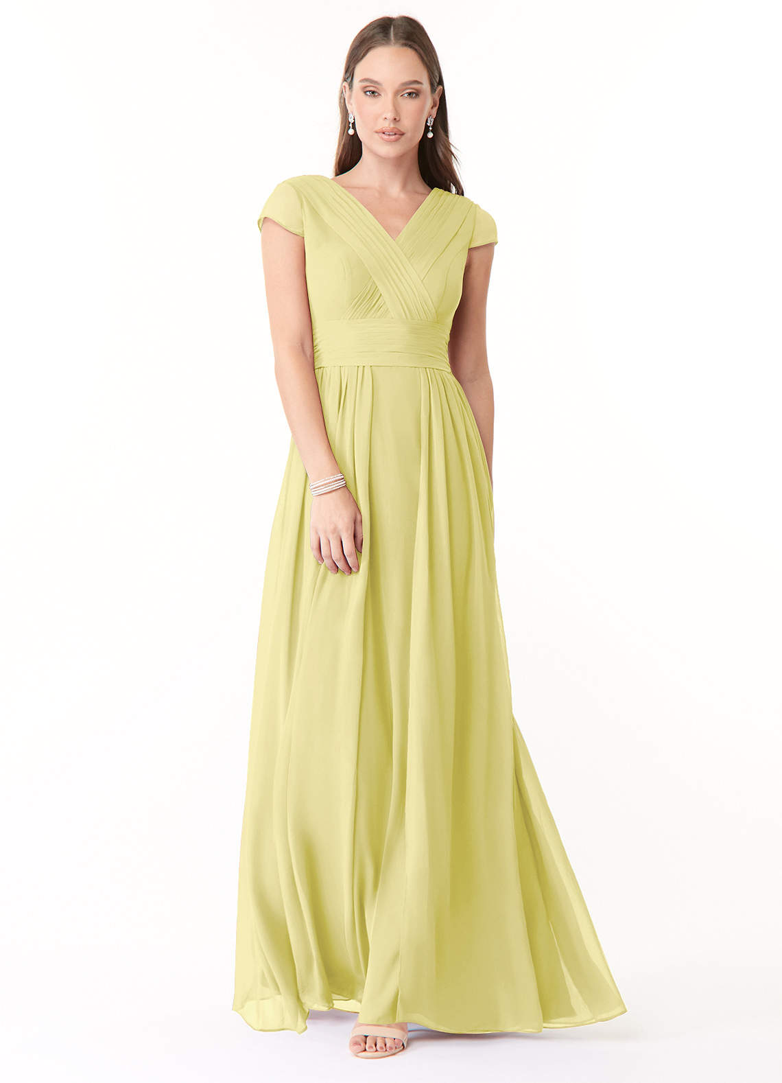 Azazie Organa Bridesmaid Dresses Lemon Sorbet A-Line Pleated Chiffon Dress image1