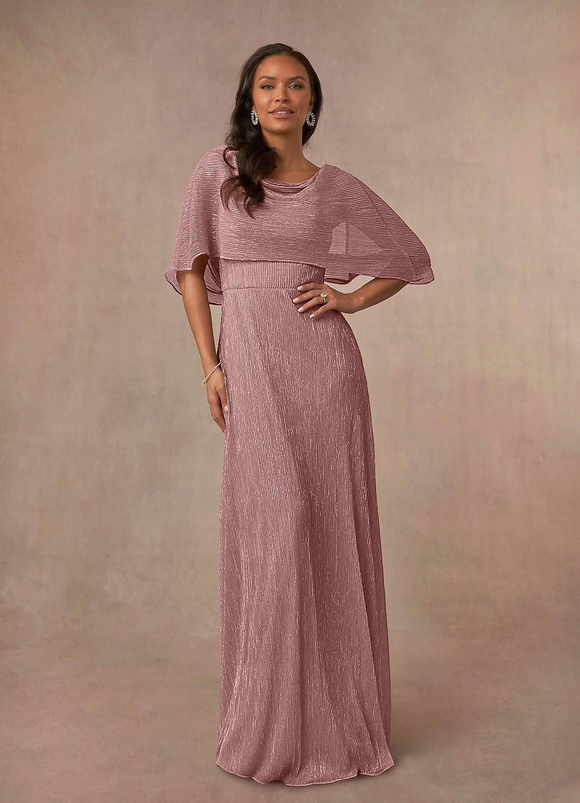 Azazie Loretta Abiti per la Madre della Sposa Abito A-Line in Rete Metallica con Mantella a Cappuccio Rosa Polverosa image1