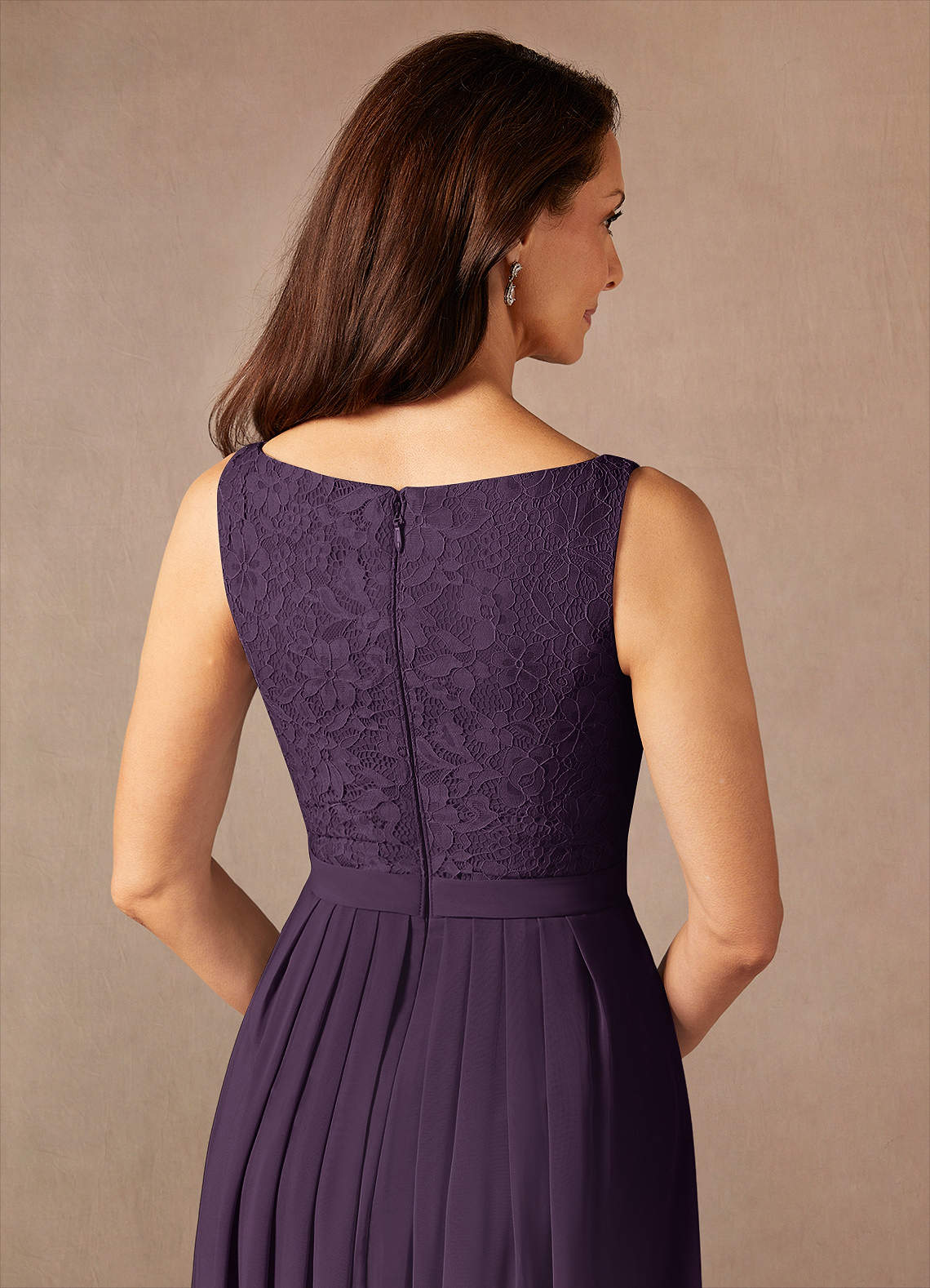 Azazie Ainsling Mother of the Bride Dresses Plum A-Line Square Neckline Lace Chiffon Dress image10