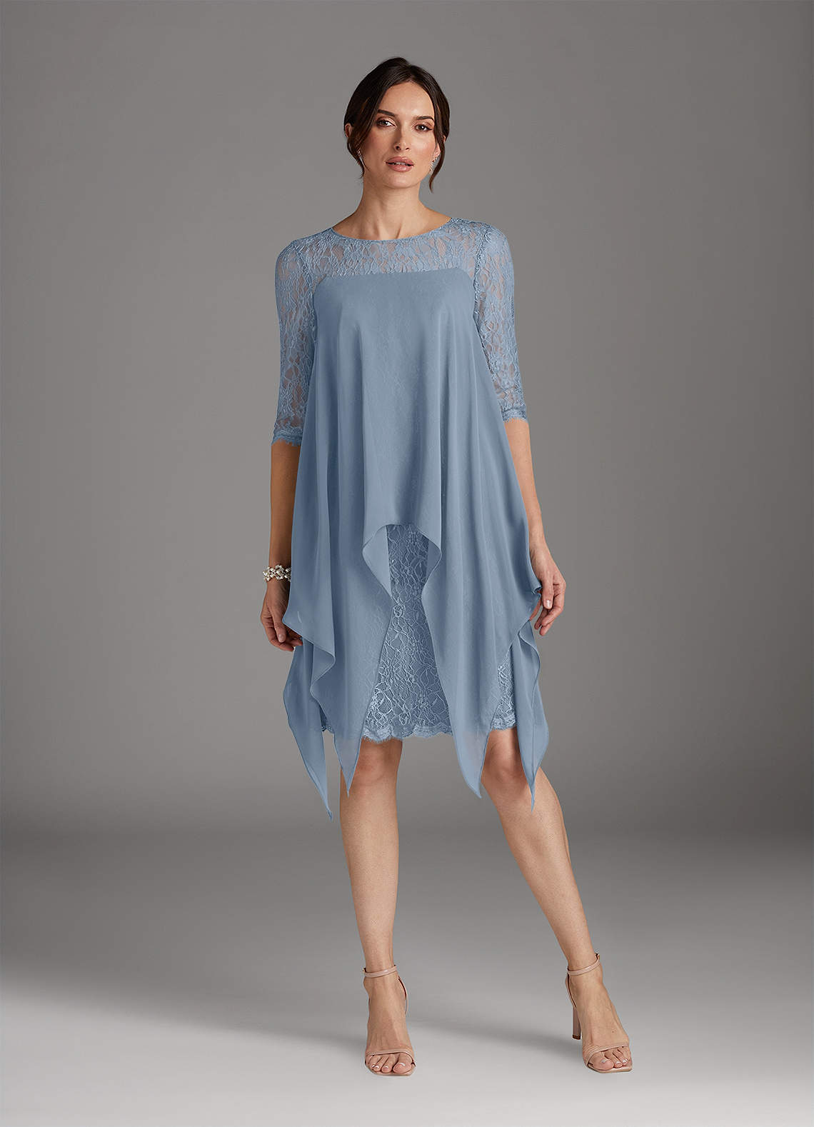 Azazie Flo Kleider für die Brautmutter A-Linie Spitze Chiffon Kleid Staubblau image1
