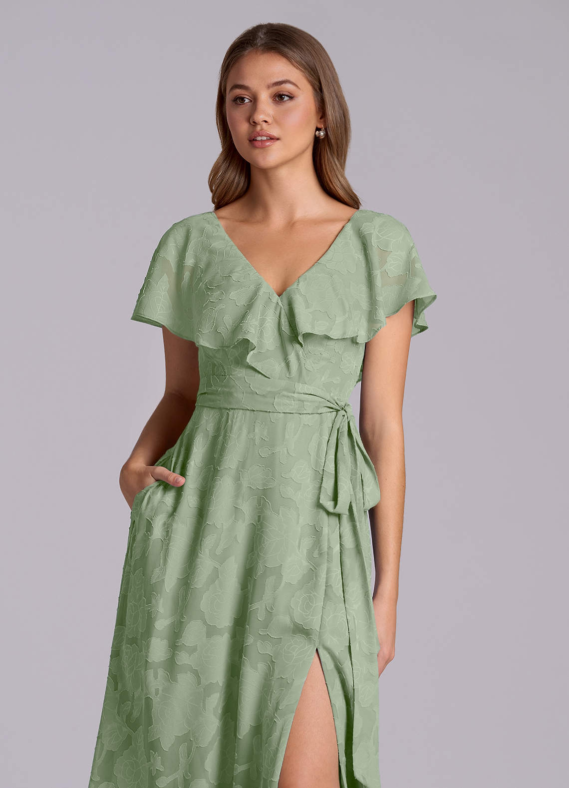 Azazie Lainey Morsiusneito Mekot A-linja taskuilla Floral Burnout Lattian pituus Pukeutua image6