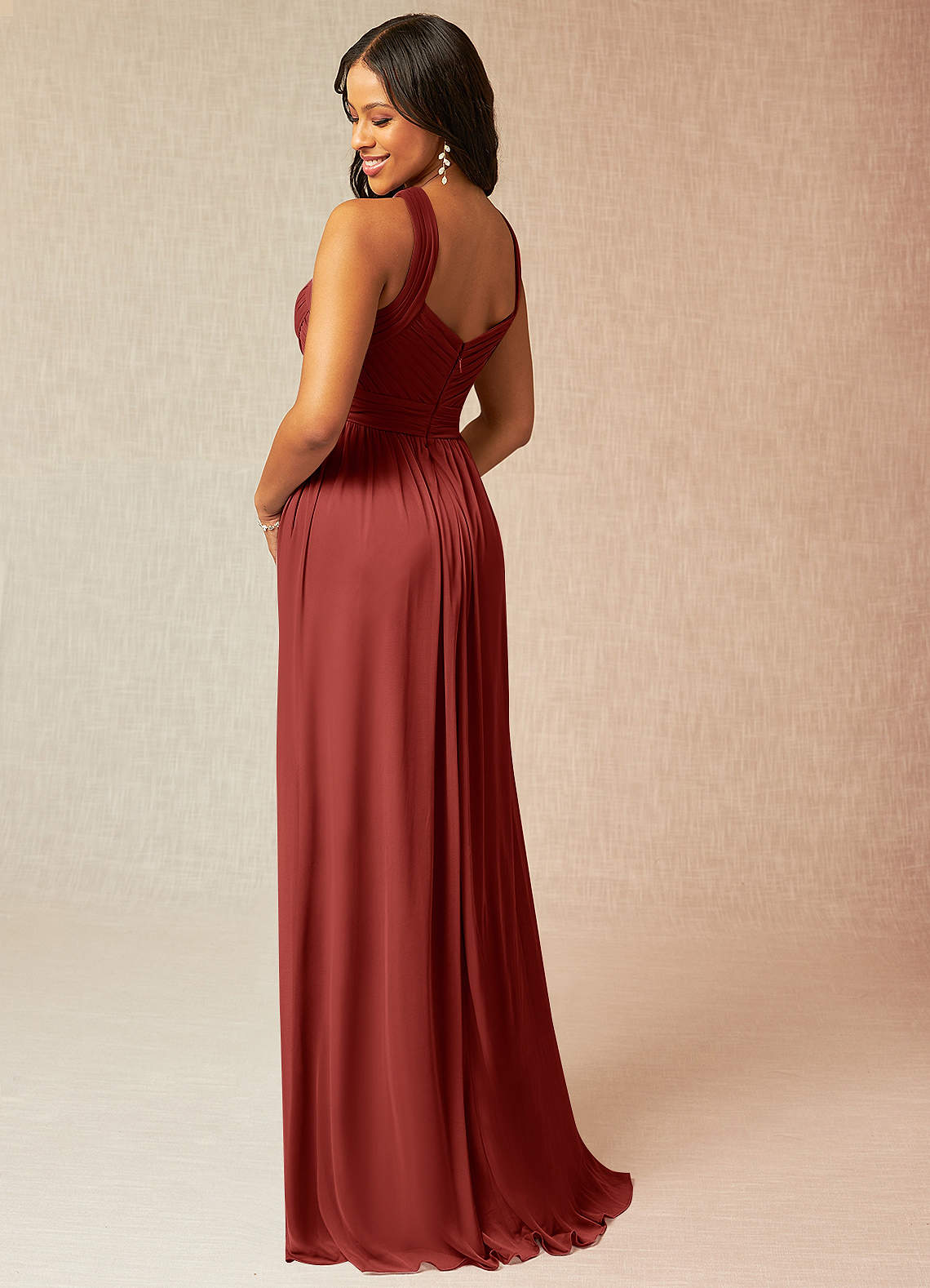 Azazie Hillian Ready to Ship Terracotta Mesh Bridesmaid Dresses | Azazie
