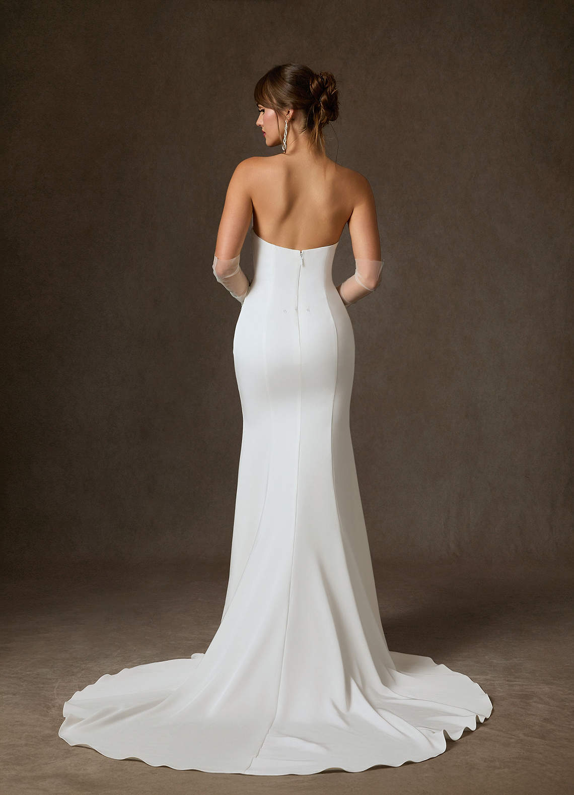 Azazie Colette Wedding Dresses Diamond White Fit and Flare Strapless Crepe Back Satin Dress image3