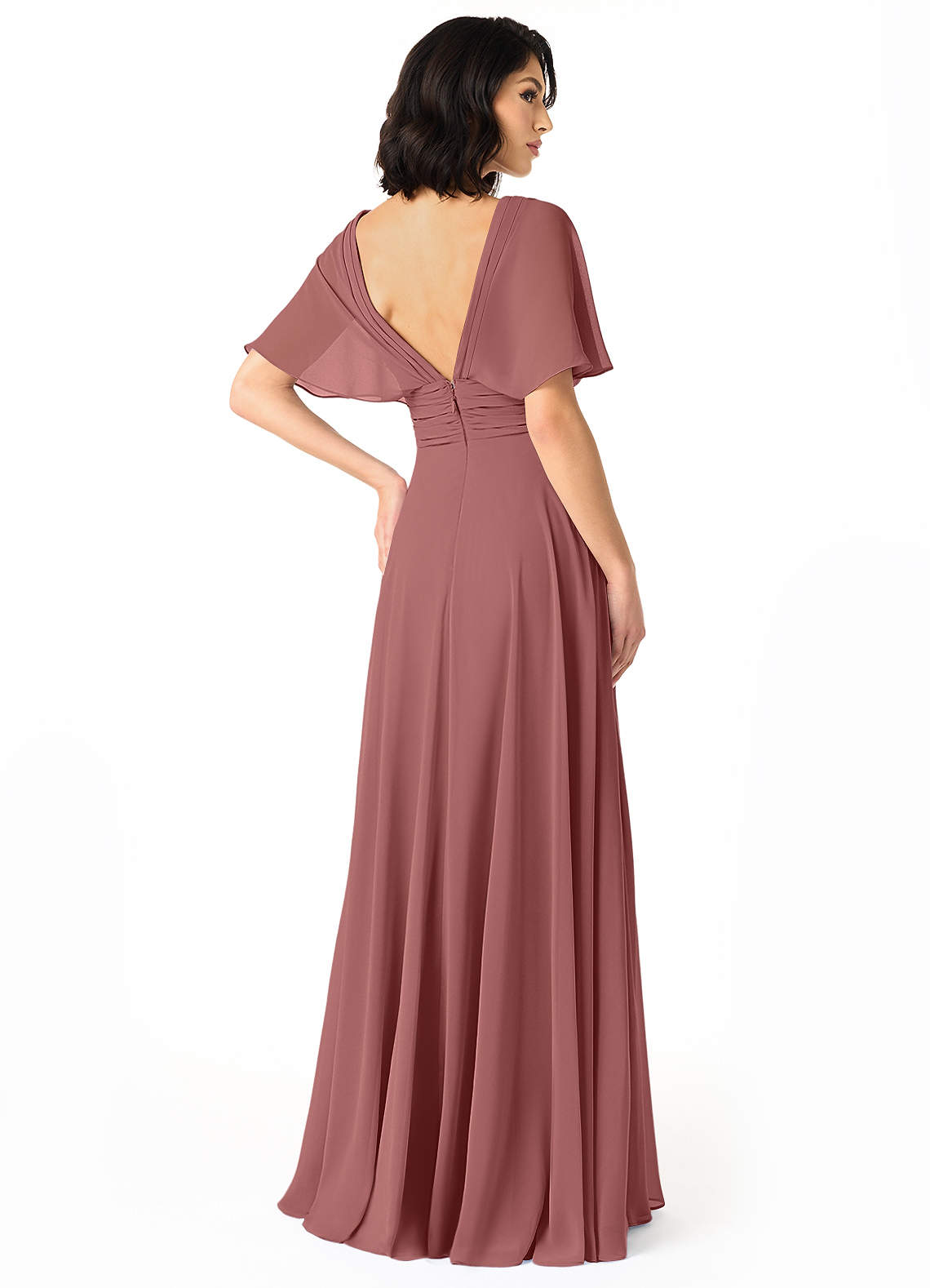 Azazie Pamela Prova i vestiti a casa Abito A-Line in Chiffon con Scollo a V a Pieghe Blu Polveroso image1