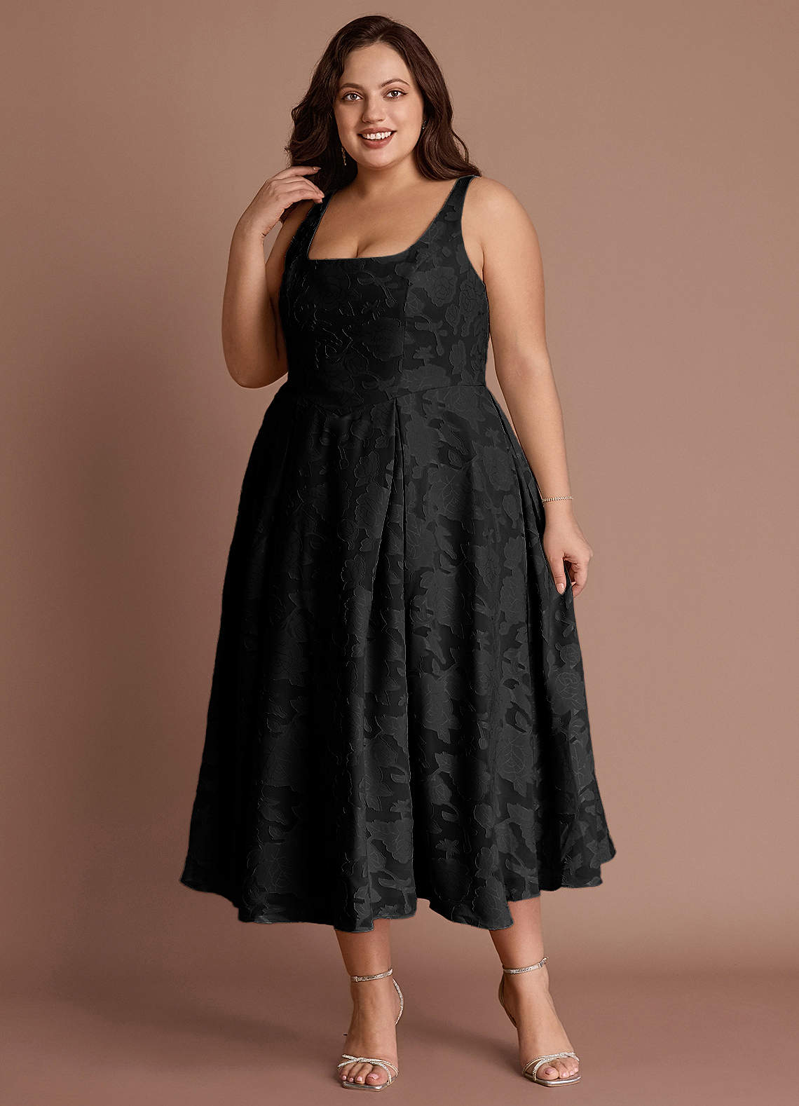 Amalie Black A-line Midi Dress image1