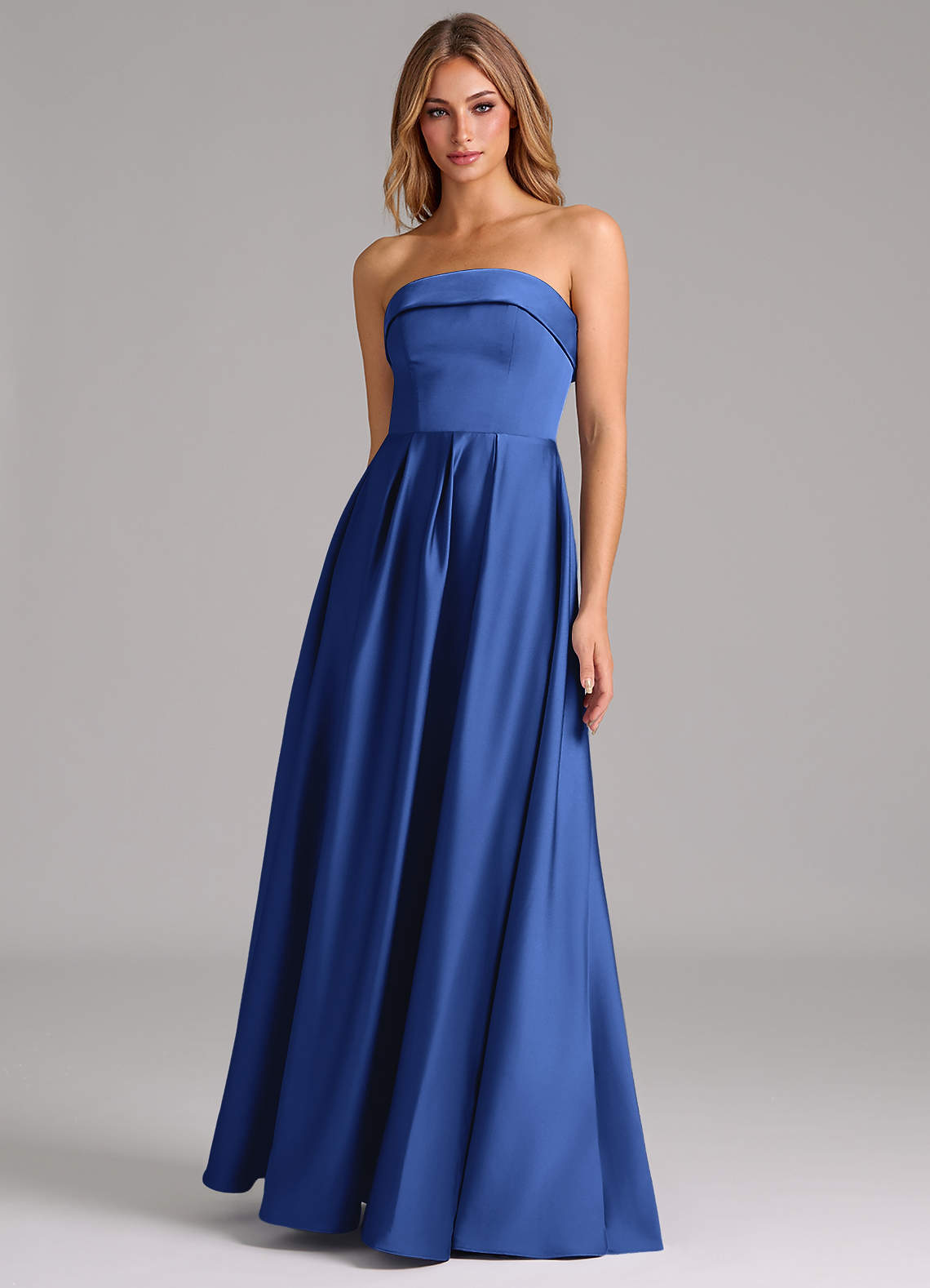 Azazie Lucienne Bridesmaid Dresses Royal Blue A-Line Strapless Stretch Satin Convertible Dress image1