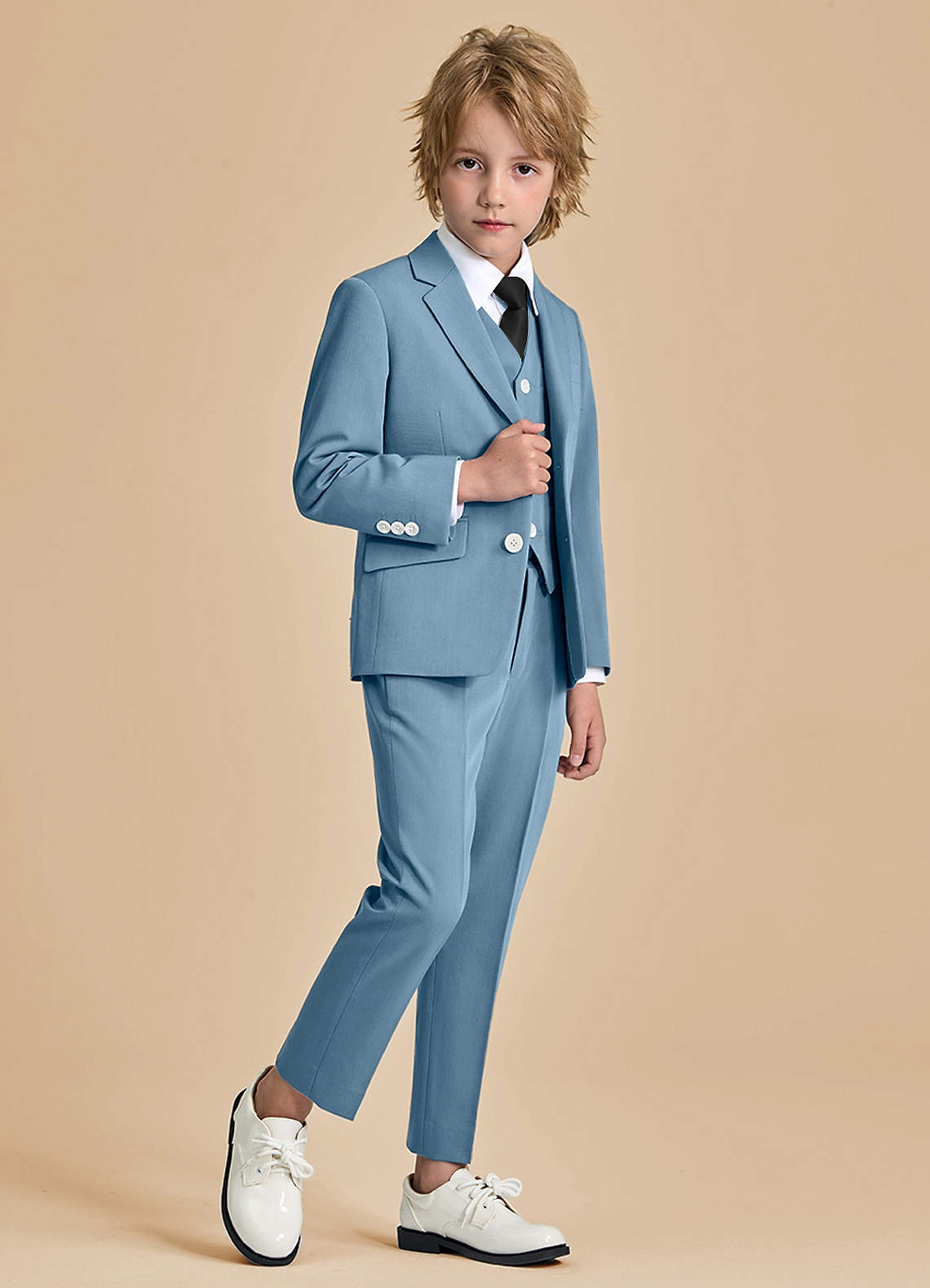 front Oliver Light Blue Boys 5-Piece Suit with Pre-tie
