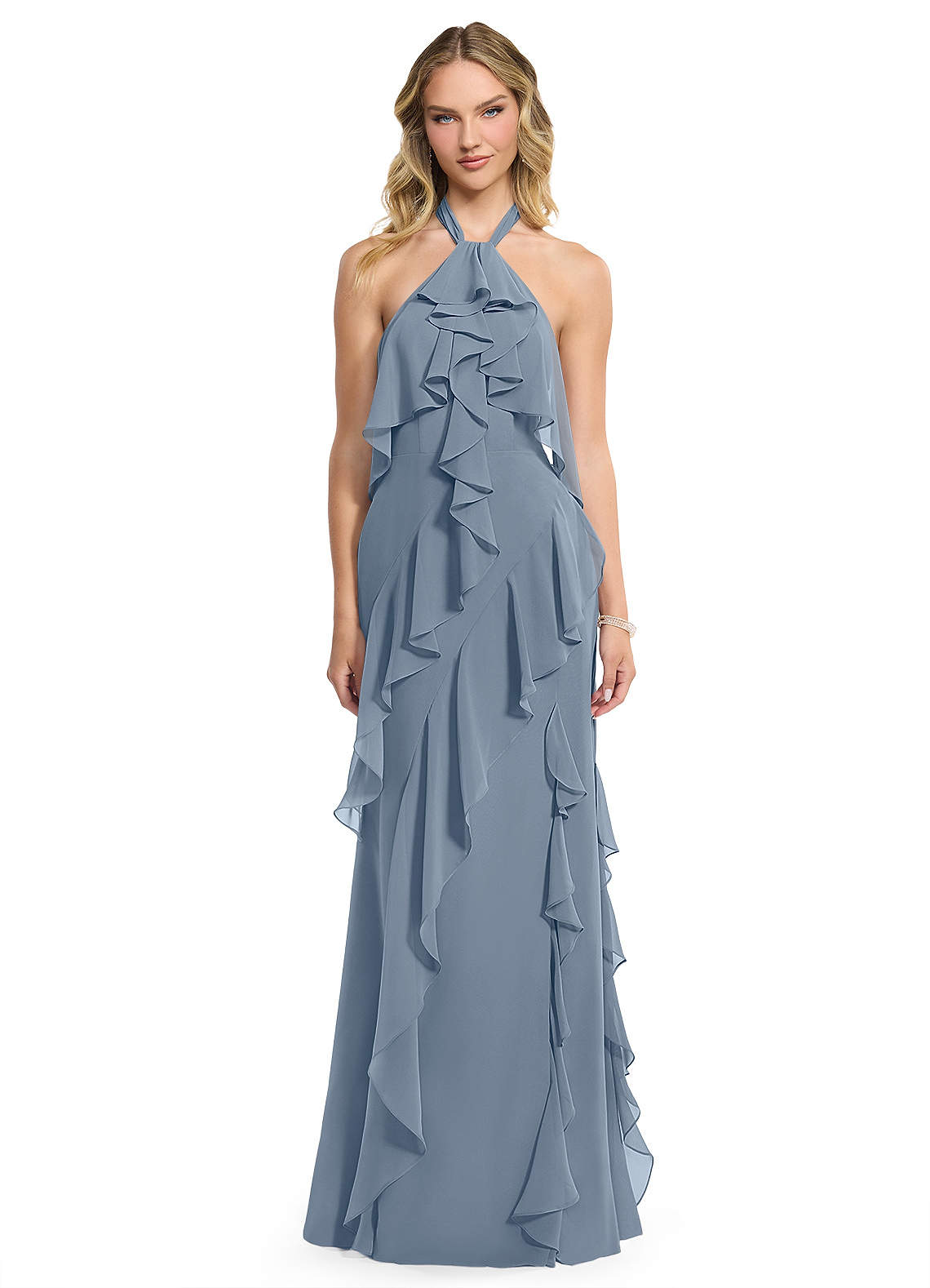 Azazie Velma Robes de demoiselle d'honneur Robe Trapèze en Mousseline de soie Fente Latérale Violet Crépusculaire image1