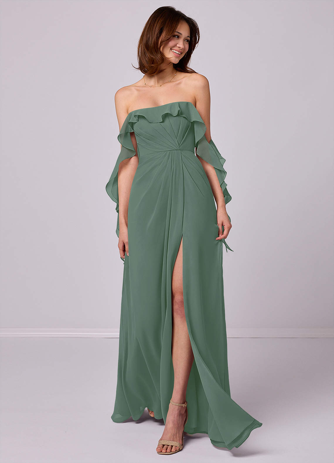 Barbie ♥ Azazie Bridesmaid Dresses A-Line Off the Shoulder Chiffon Floor-Length Dress image1