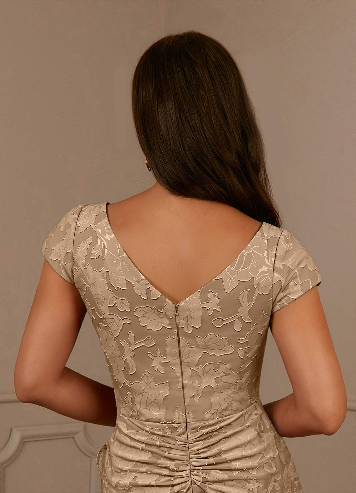 Azazie Roya Mother of the Bride Dresses Champagne Mermaid Ruched Floral Burnout Dress image5