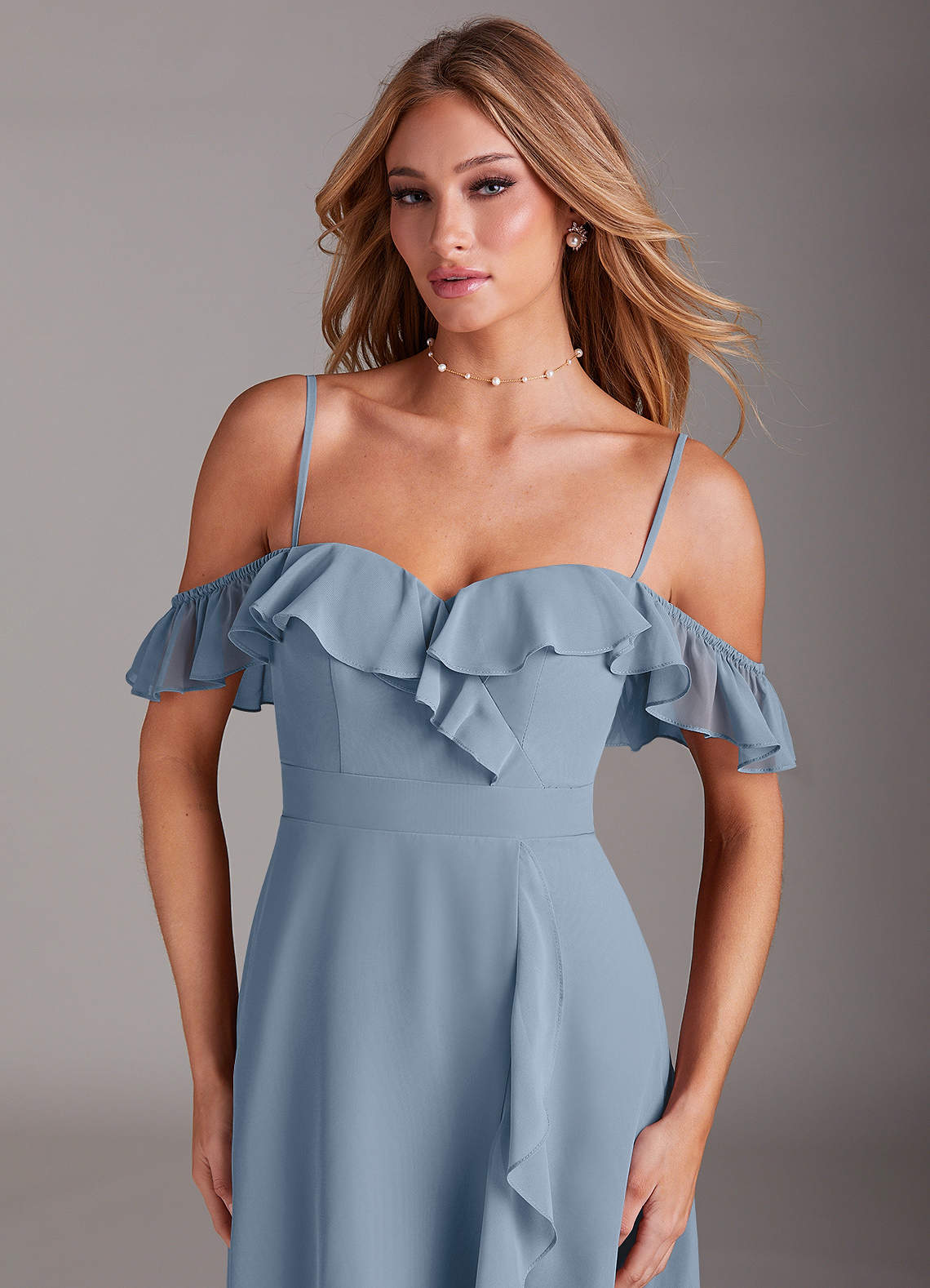 Azazie Lyra Bridesmaid Dresses Dusty Blue A-Line Chiffon Convertible Dress image1