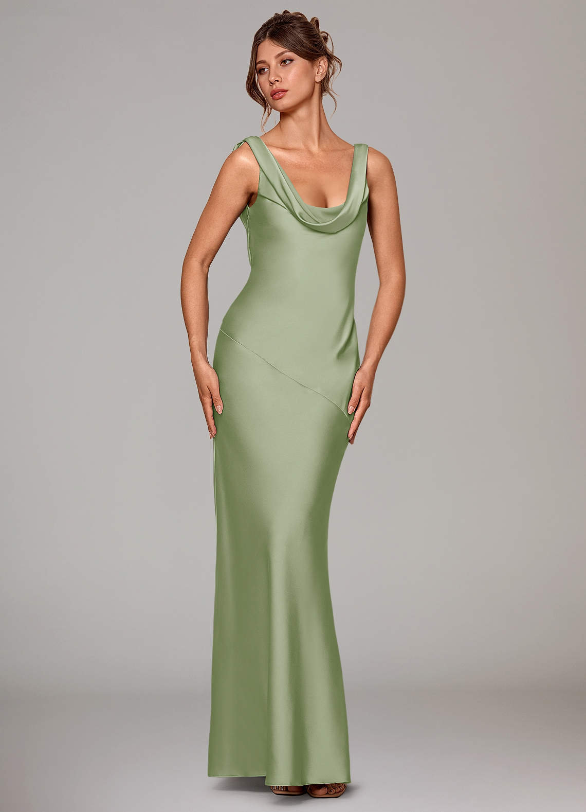 Azazie Rylina Bridesmaid Dresses Dusty Sage Mermaid Stretch Satin Dress image2