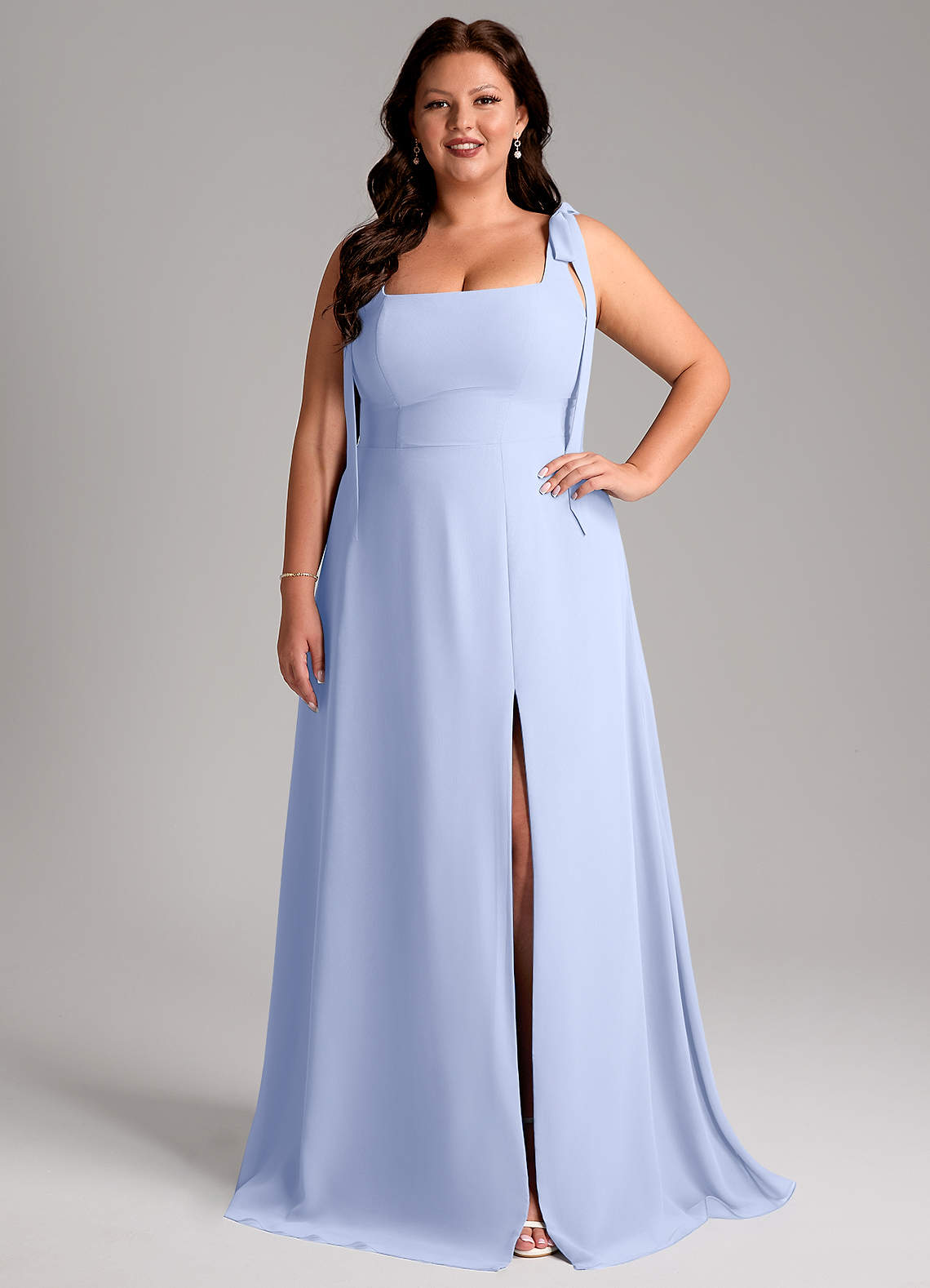 Azazie Debra Suknie dla druhen Linia A z kieszeniami Szyfon Do ziemi Sukienka image1