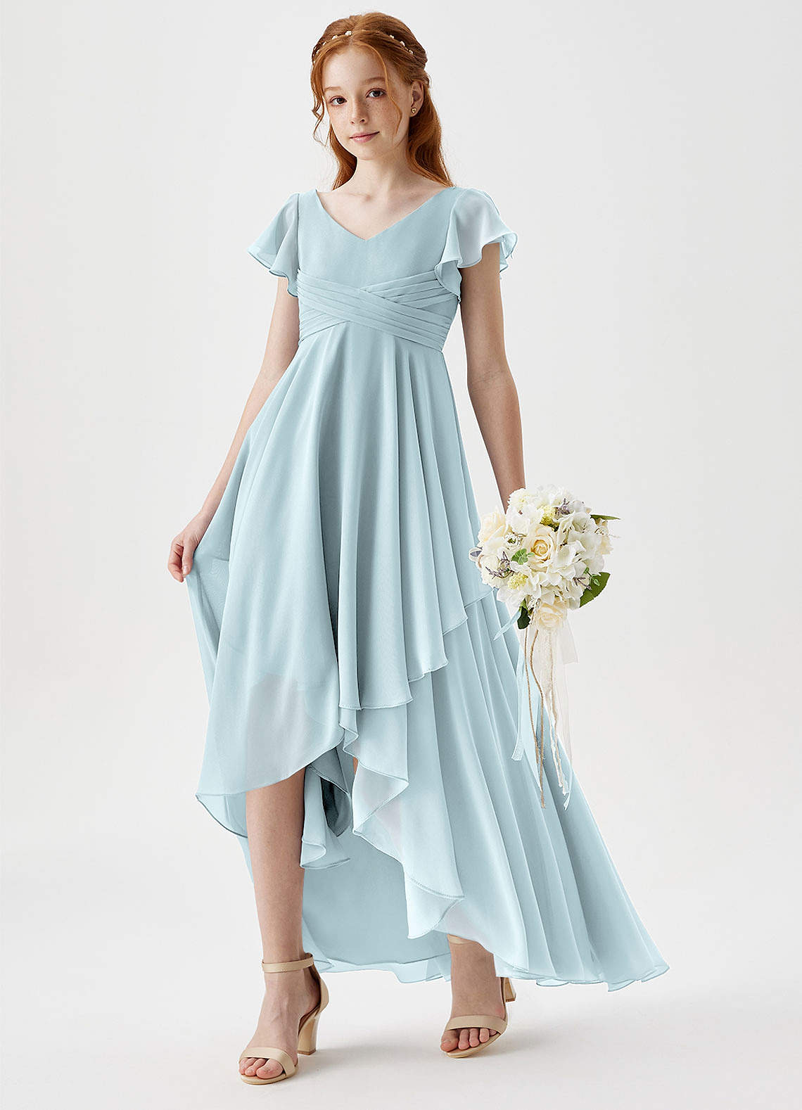 Azazie Caria Junior Mist A-Line Pleated Chiffon Dress image1