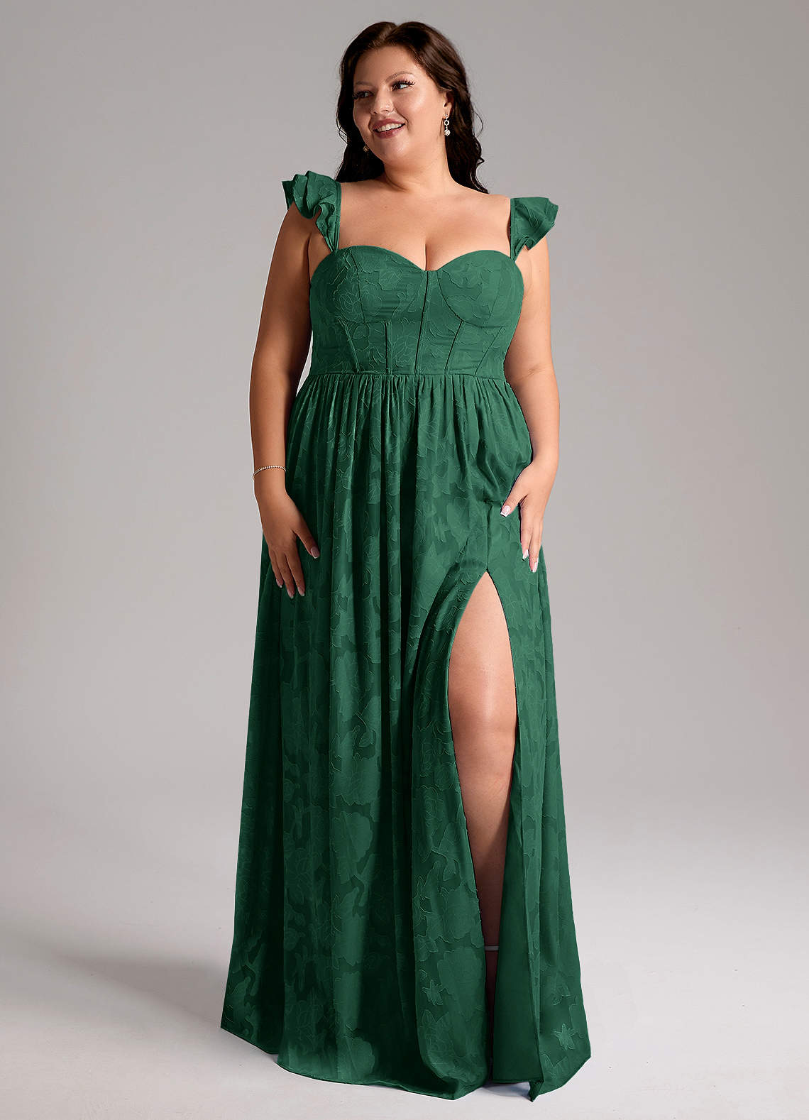 Azazie Denisse Vestidos de madrinha de casamento Vestido Verde Escuro de Esgotamento Floral de Linha A com Ruched image8