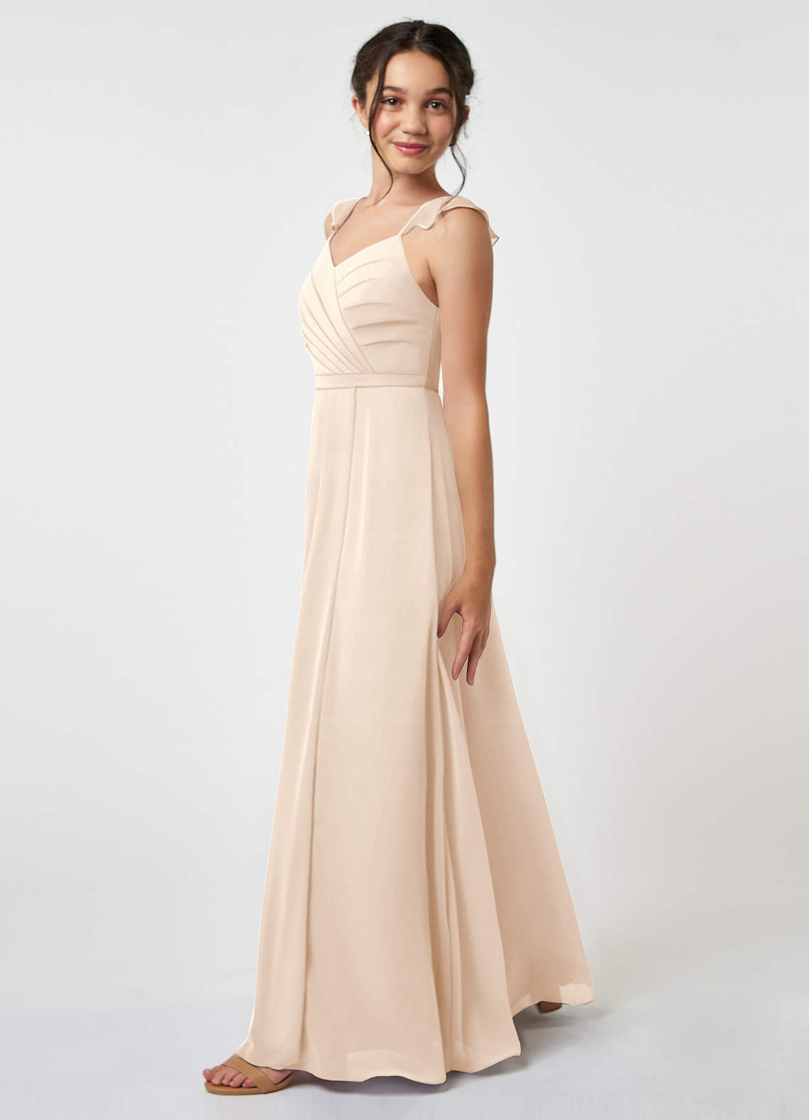 Azazie Emily Junior Robe Trapèze en Mousseline de soie Rayé Albâtre Blanc image2