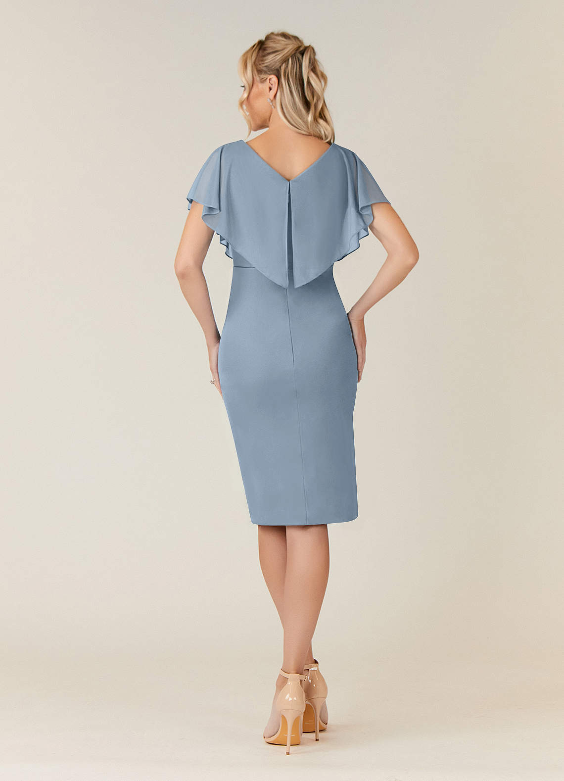 Azazie Waverly At-home Try On Dresses Dusty Blue Sheath Pleated Mesh Dress image1