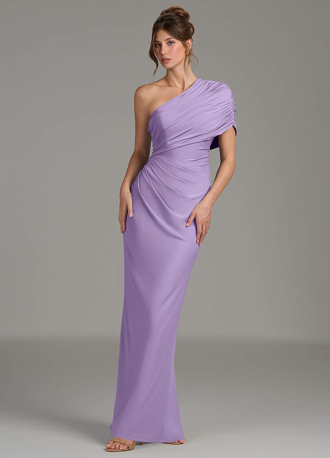 lilac jersey dress Azazie Essence colour:Gold