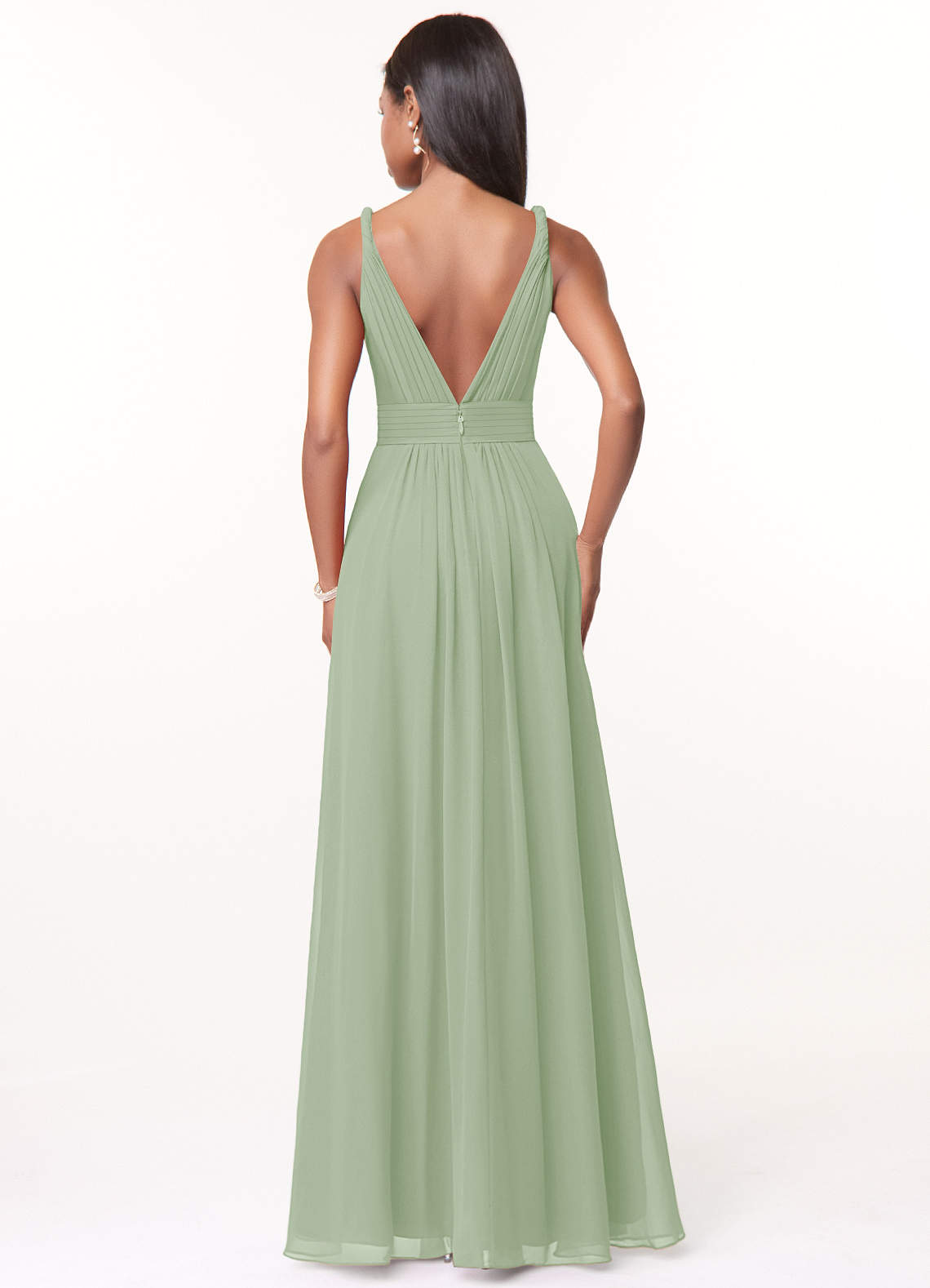 Azazie Maren Abiti da Damigella Abito A-Line in Chiffon Plissettato Verde Salvia image1