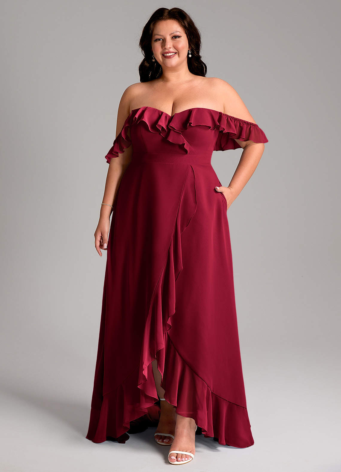 Azazie Lyra Bridesmaid Dresses Burgundy A-Line Chiffon Convertible Dress image1