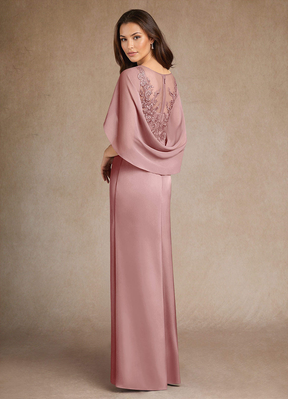 Azazie Hera vestidos de madre de la novia Vestido de Rosa Polvorienta de Satén Elástico de Corte en A con Encaje image2