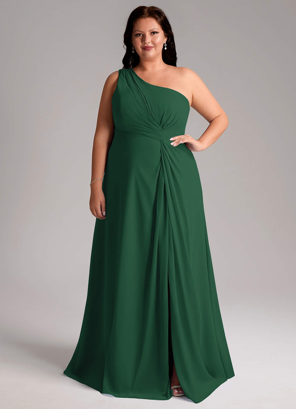 Azazie Brooke Bridesmaid Dresses Dark Green A-Line One Shoulder Chiffon Dress image1