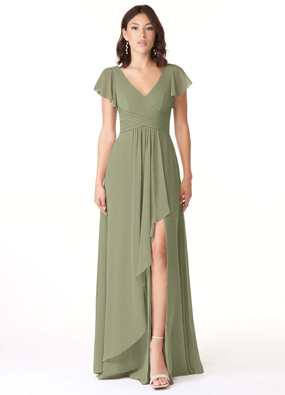 Azazie Omari Robes de demoiselle d'honneur Robe Trapèze en Mousseline de soie Pistache image1