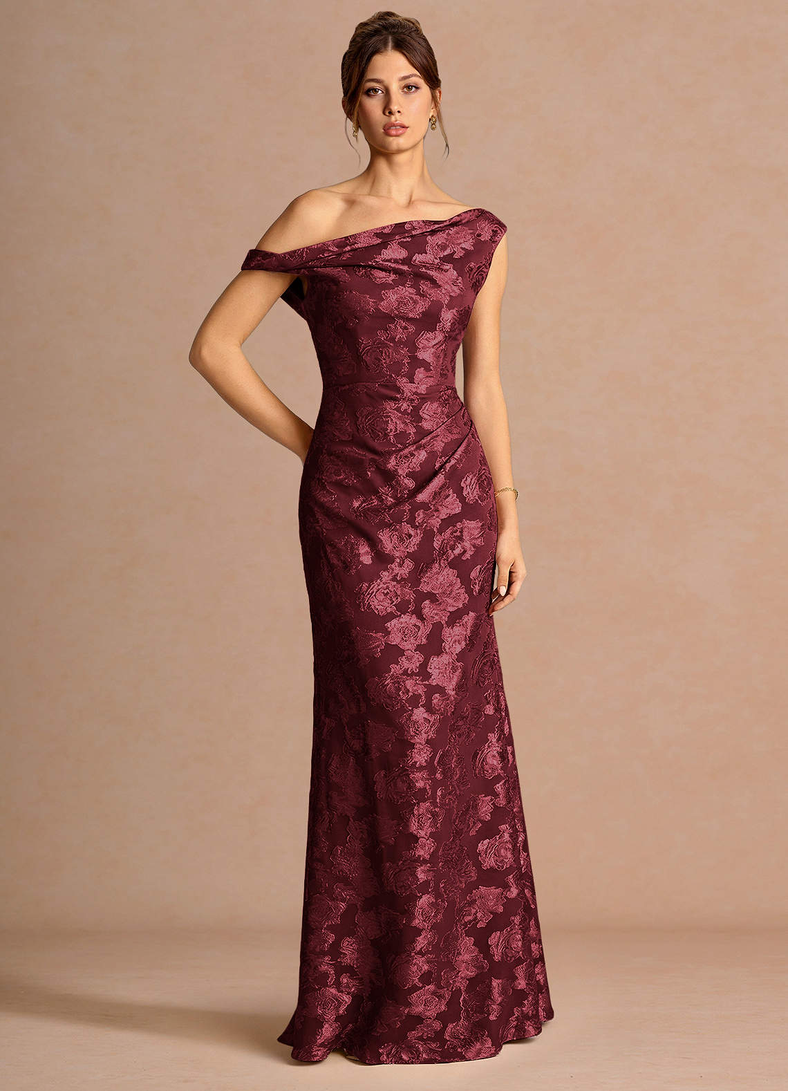 Azazie Floor-Length Maxi Dresses Mermaid Wedding Guest Formal Semi-Formal Dresses Asymmetrical Wine