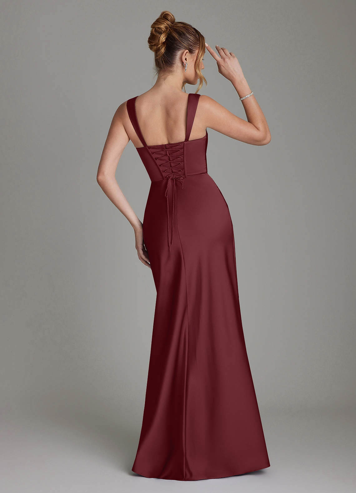 Azazie Agustina Brudepigekjoler Havfrue Korset Stræk satin Gulv-længde Kjole image1