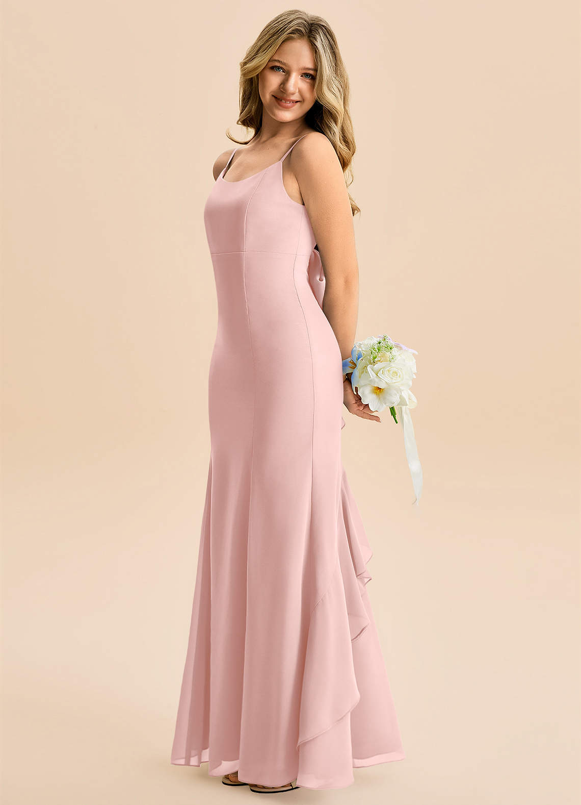 Azazie Lioren Junior Black Mermaid Bow Chiffon Dress image1