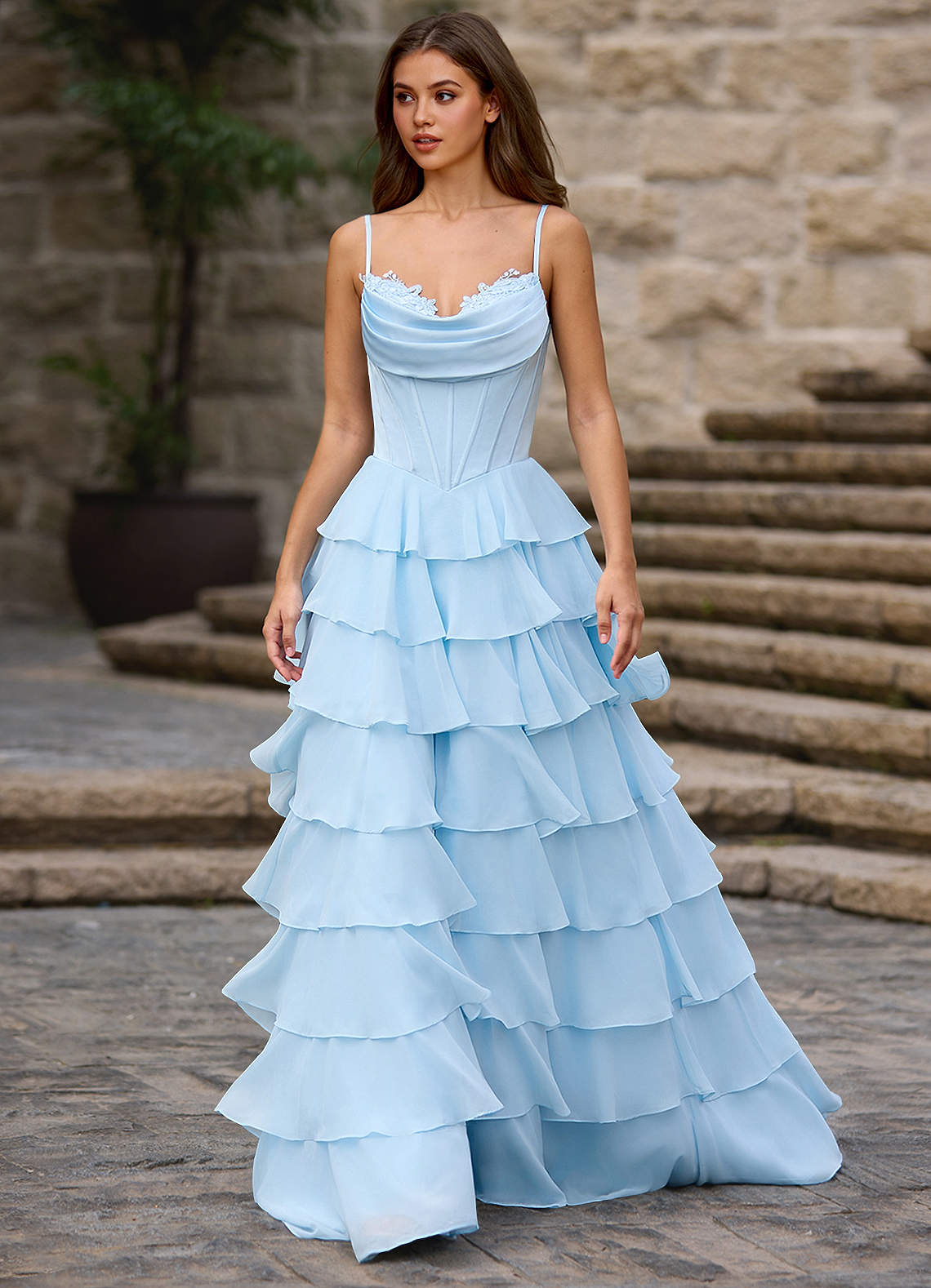 Floralace Sky Blue Ruffled A-line Prom Dress Prom and Homecoming Dresses |  Azazie UK