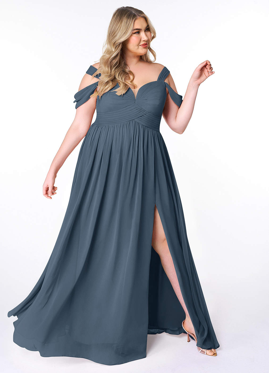 bridesmaid dresses model BABARONI One-Shoulder Pleated Stretch Satin Dress Peach, Peach / US0
