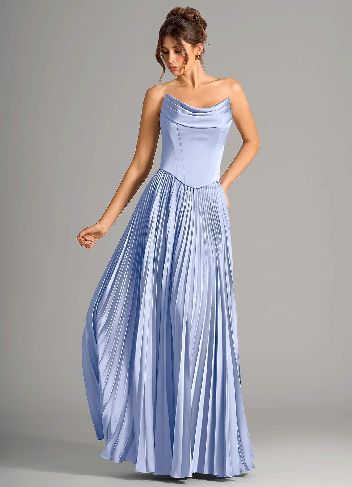 satin ice blue bridesmaid dresses Gathered Bust Satin Bridesmaid Dress