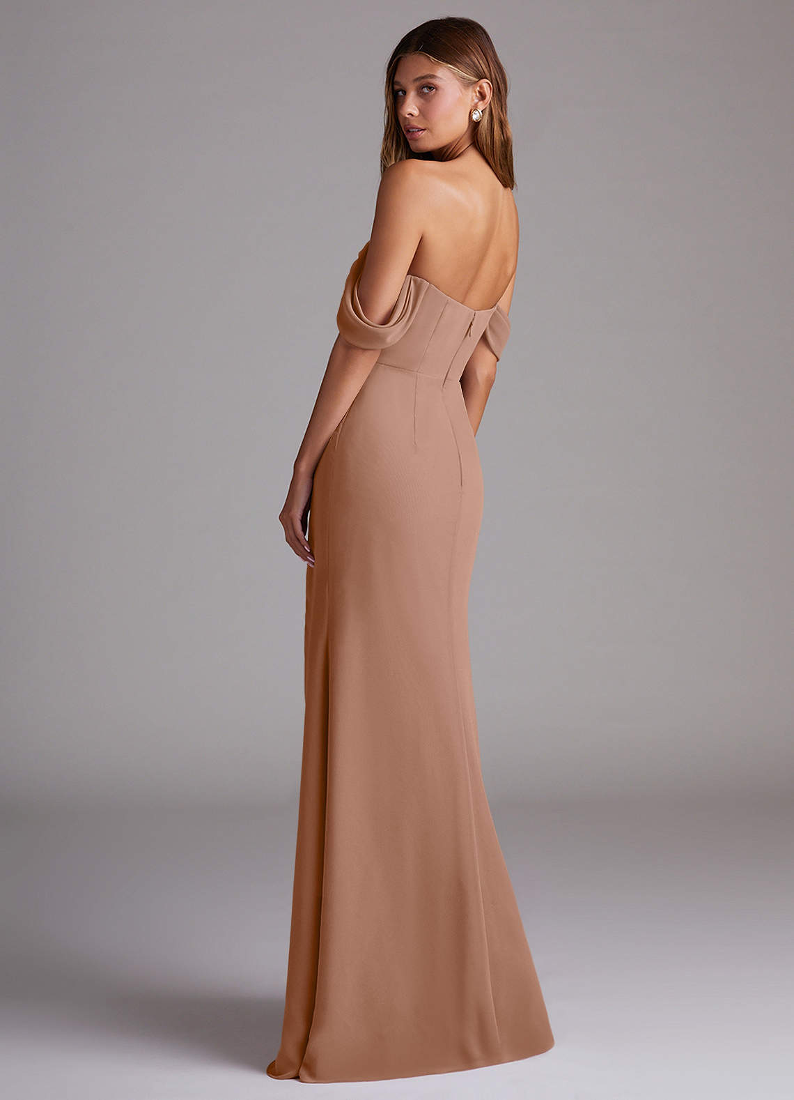 Azazie Saige Bridesmaid Dresses Champagne Rose A-Line Off the Shoulder Chiffon Convertible Dress image7