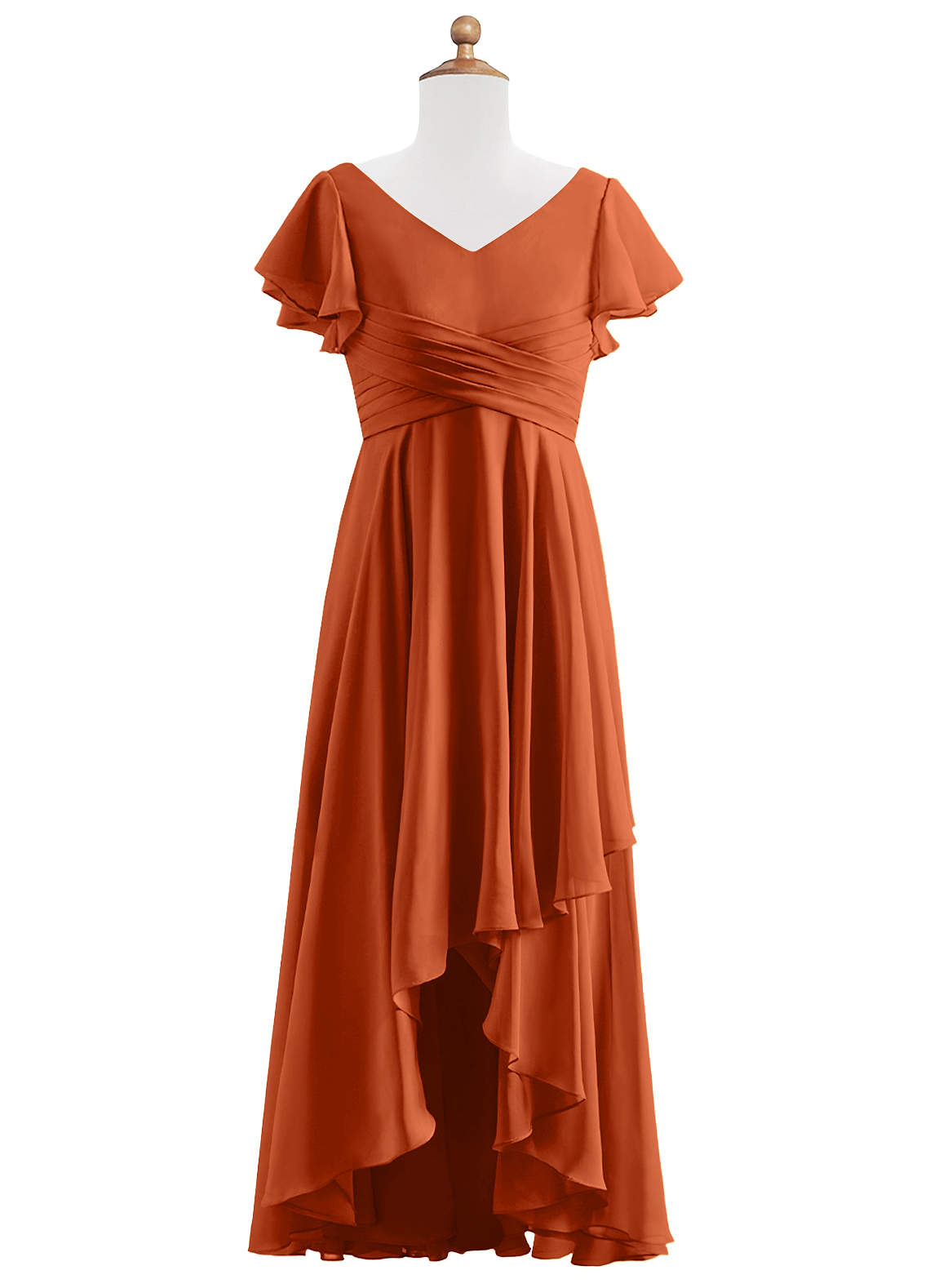Azazie Caria Junior Vestido de Naranja Quemada de Gasa de Corte En A con Plisado image1