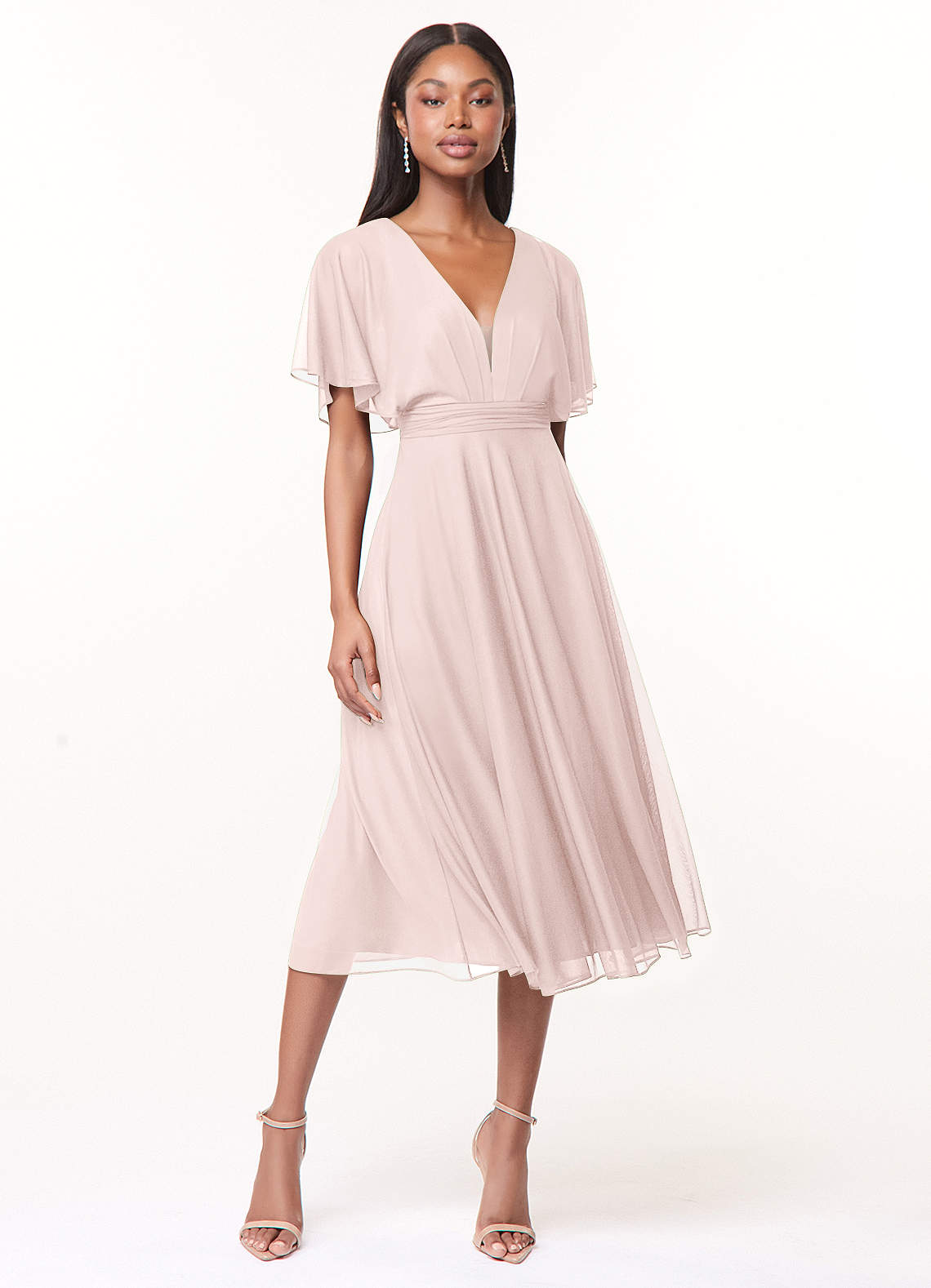 Azazie Tinsley Robes de demoiselle d'honneur Robe Trapèze en Maille Plissée Rose Pâle image1