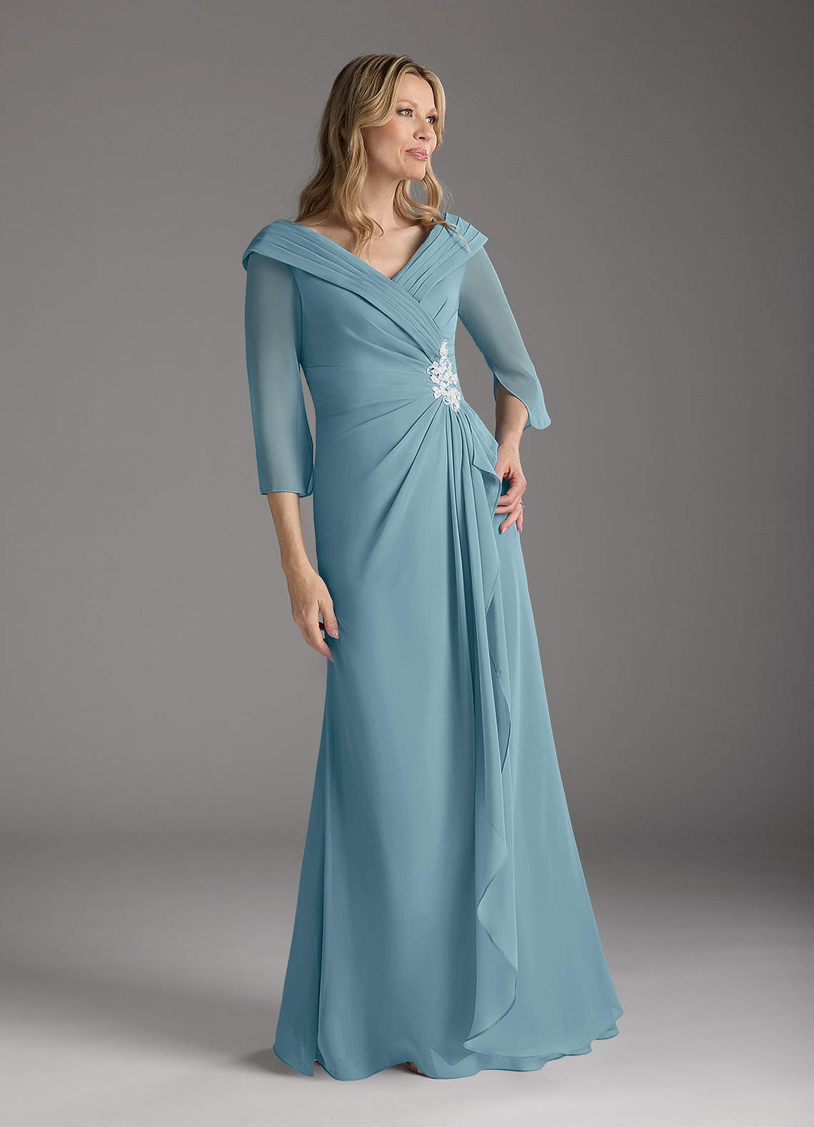 Azazie Jaycee Mother of the Bride Dresses Moody Blue A-Line Chiffon Dress image1