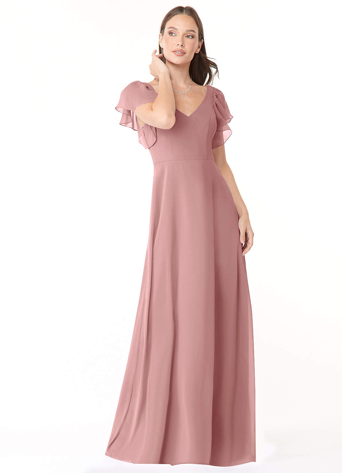 Azazie Syenna Bridesmaid Dresses Dusty Rose A-Line Ruched Chiffon Dress image1