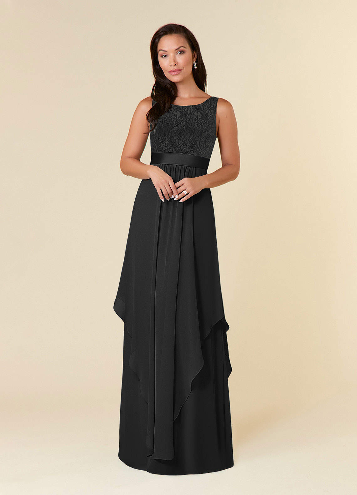 Azazie Xella Mère de la mariée Robes Robe Trapèze en Mousseline de soie Dentelle Noir image1