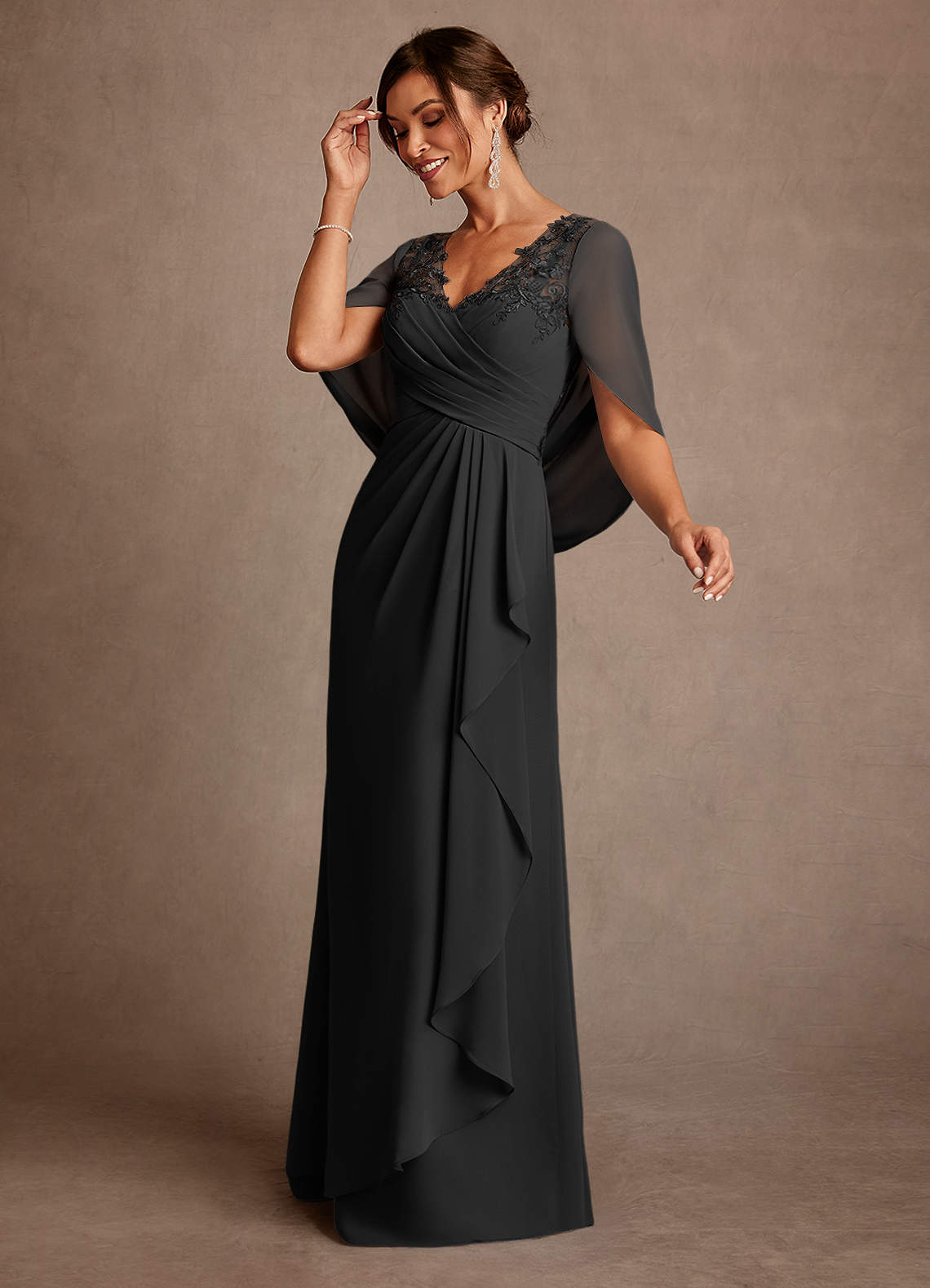 Azazie Santa Clara Mère de la mariée Robes Robe Trapèze en Dentelle Noir image3