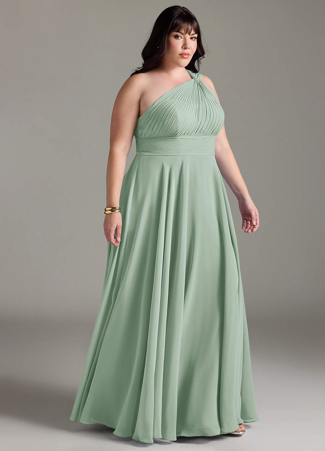 Azazie Charlize Bridesmaid Dresses Agave A-Line One Shoulder Chiffon Dress image9