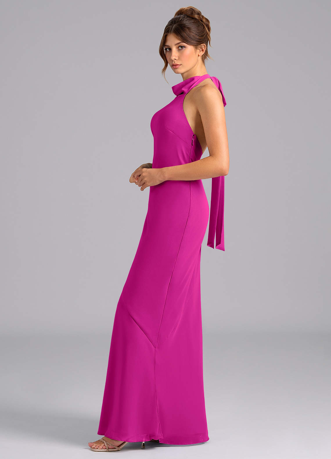 chinese dress ladies Bridesmaid Dresses In Fuchsia Pink Trumpet/Mermaid Short Sleeve V-Neck  Floor Length Bridesmaid Dresses