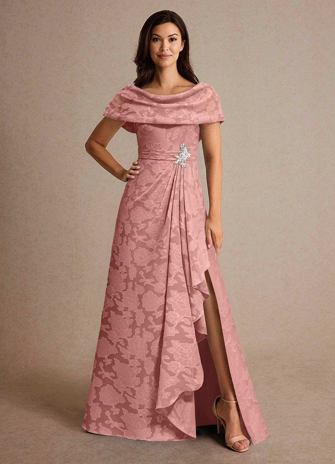 Azazie Branford Mother of the Bride Dresses Rosette A-Line Pleated Floral Burnout Dress image1