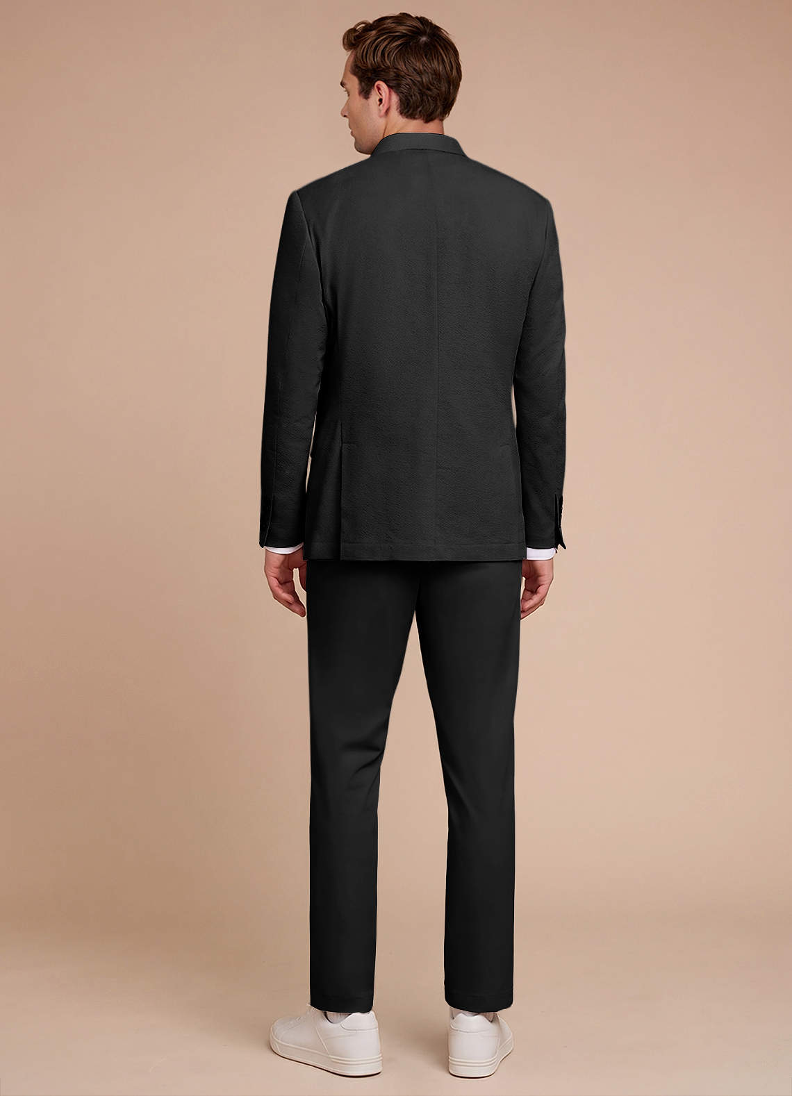 front Grayson Black Stretch Seersucker Suit