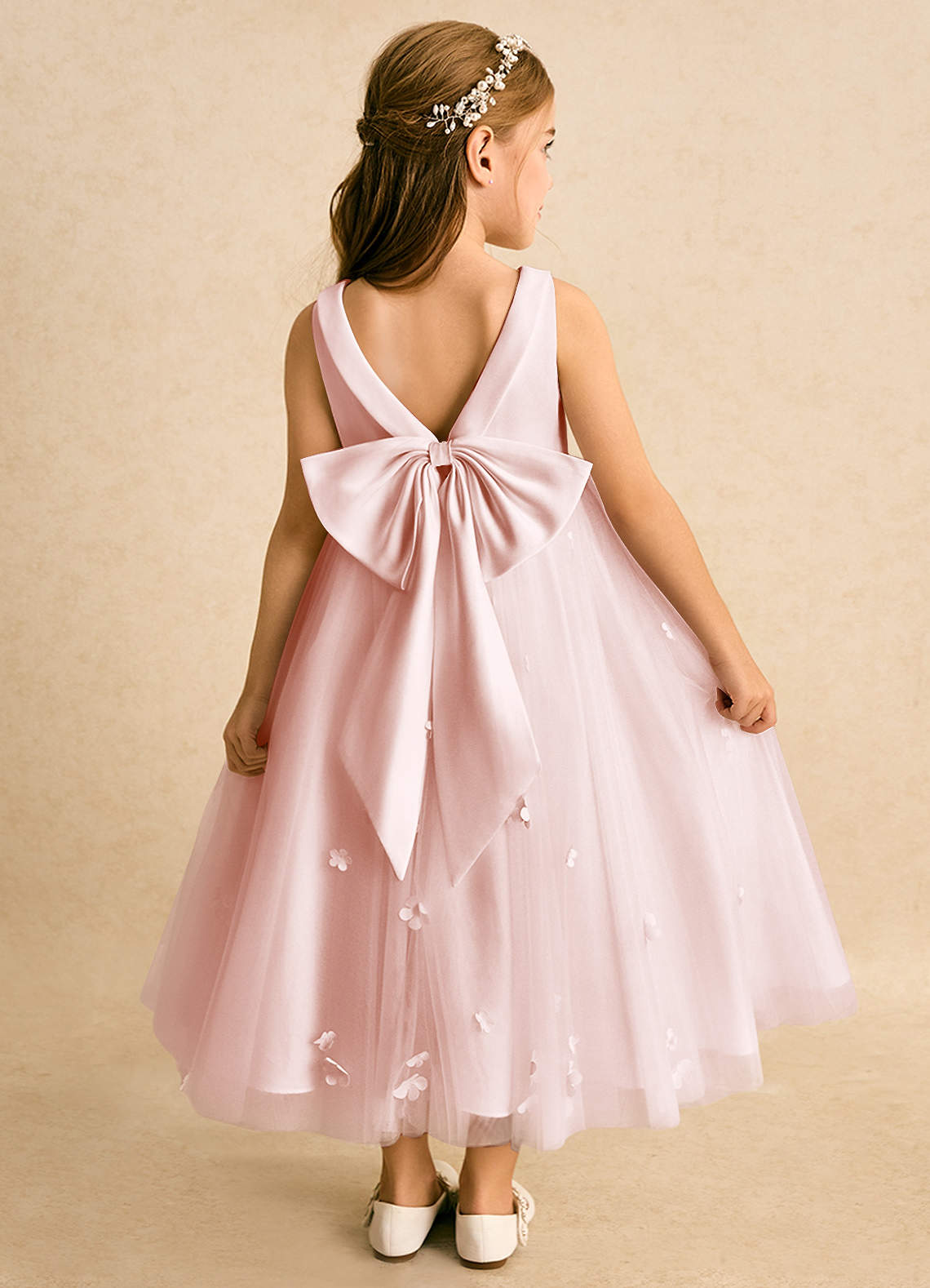 Azazie Angel vestidos de niña de las flores Vestido de Rosa Rubor de Tul de Princesa con Lazo image1